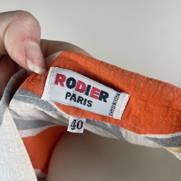Vintage Rodier Paris Womens Orange Print Short Sleeve Blouse size 40 US 10 - Picture 5 of 9